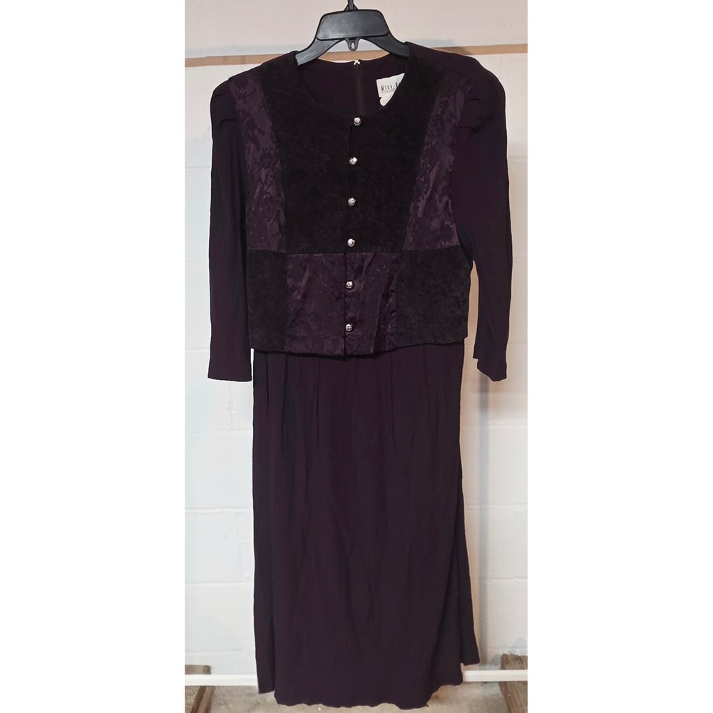 Vintage 90s Miss Dorby Women 14 Dress Purple Block Floral Damask Button Gothcore